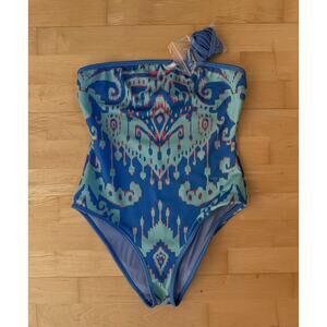 Hale Bob Cabana Aztec Print Blue One Piece Swimsuit M